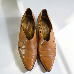 Maripé Tan Leather Pointed Toe Block Heel Pumps Shoes Woman‎ 8.5M made in Brazil